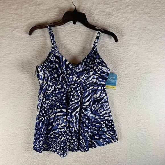 Swim Solutions Women's Navy Multi Printed Underwire Tankini Top Size 12 NWT 9416 - Picture 1 of 11